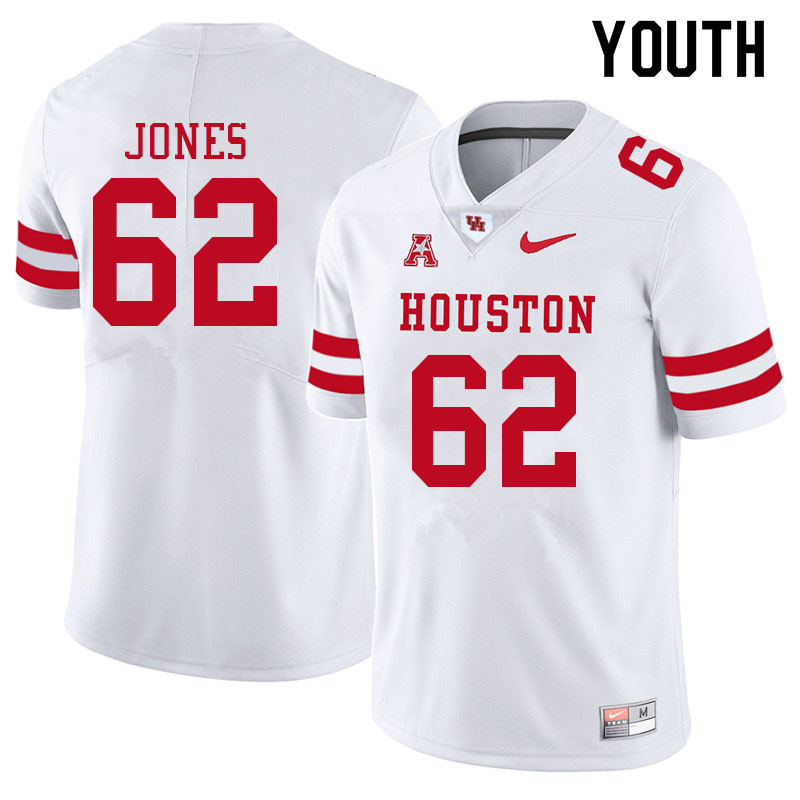Youth #62 Karson Jones Houston Cougars College Football Jerseys Sale-White - Click Image to Close